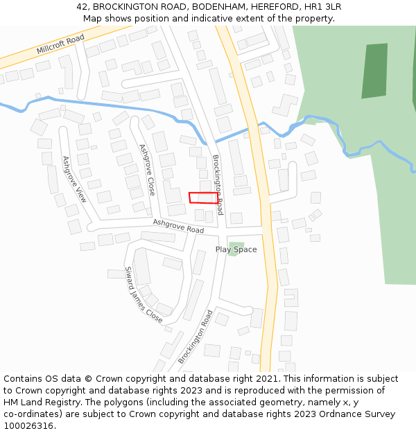 42, BROCKINGTON ROAD, BODENHAM, HEREFORD, HR1 3LR: Location map and indicative extent of plot