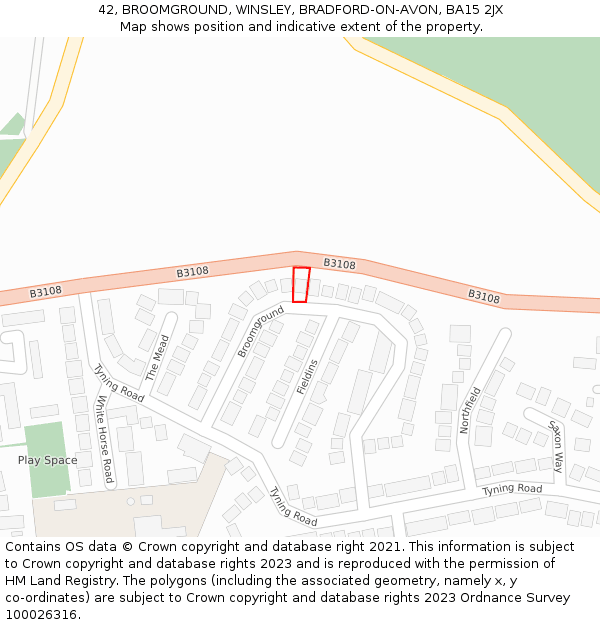 42, BROOMGROUND, WINSLEY, BRADFORD-ON-AVON, BA15 2JX: Location map and indicative extent of plot