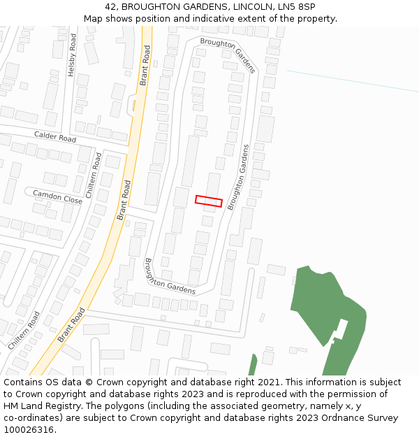 42, BROUGHTON GARDENS, LINCOLN, LN5 8SP: Location map and indicative extent of plot