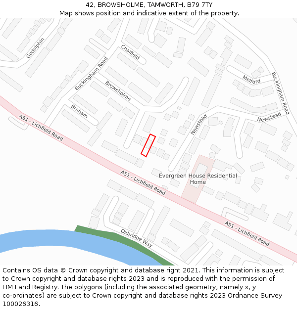 42, BROWSHOLME, TAMWORTH, B79 7TY: Location map and indicative extent of plot