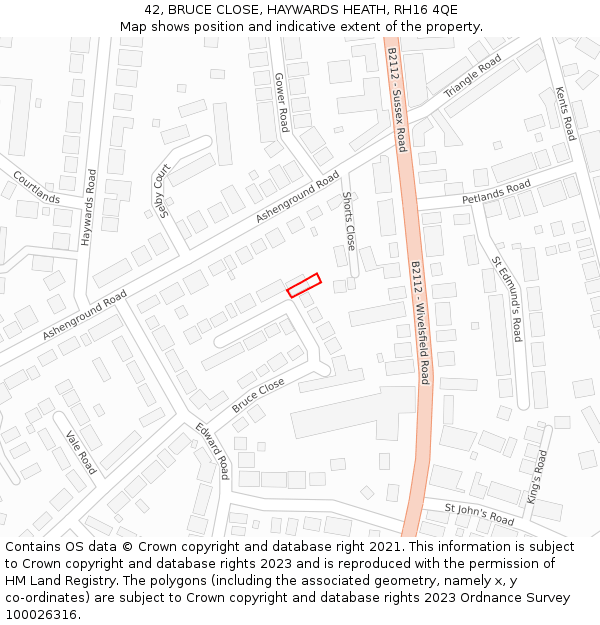 42, BRUCE CLOSE, HAYWARDS HEATH, RH16 4QE: Location map and indicative extent of plot