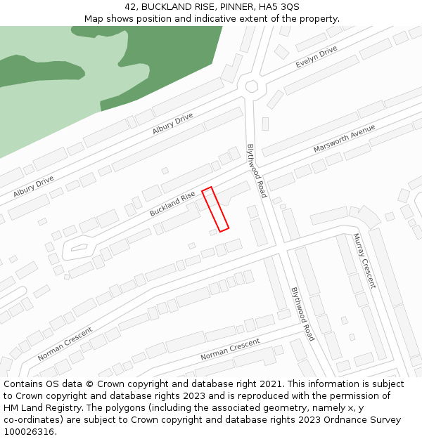 42, BUCKLAND RISE, PINNER, HA5 3QS: Location map and indicative extent of plot