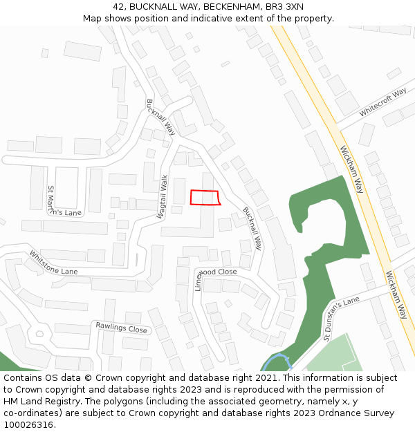 42, BUCKNALL WAY, BECKENHAM, BR3 3XN: Location map and indicative extent of plot