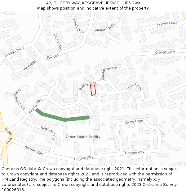 42, BUGSBY WAY, KESGRAVE, IPSWICH, IP5 2WX: Location map and indicative extent of plot