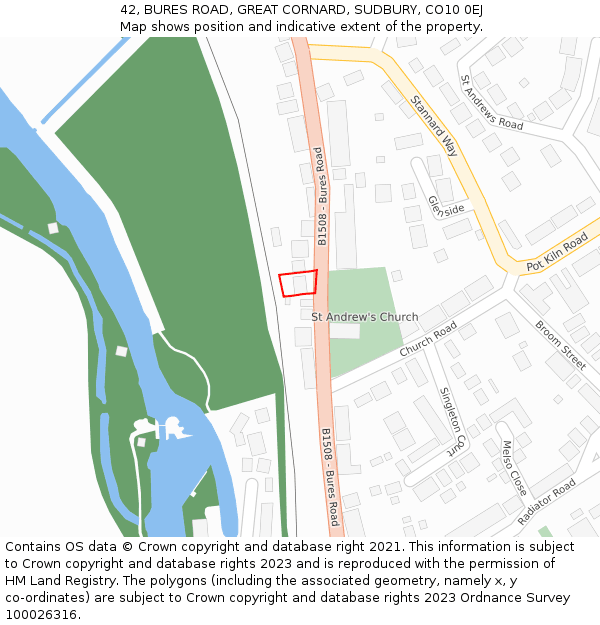 42, BURES ROAD, GREAT CORNARD, SUDBURY, CO10 0EJ: Location map and indicative extent of plot