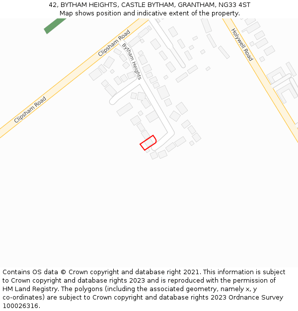 42, BYTHAM HEIGHTS, CASTLE BYTHAM, GRANTHAM, NG33 4ST: Location map and indicative extent of plot