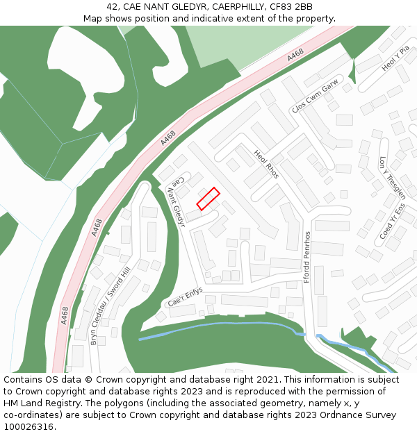 42, CAE NANT GLEDYR, CAERPHILLY, CF83 2BB: Location map and indicative extent of plot