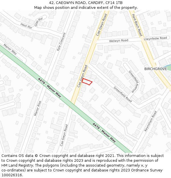 42, CAEGWYN ROAD, CARDIFF, CF14 1TB: Location map and indicative extent of plot