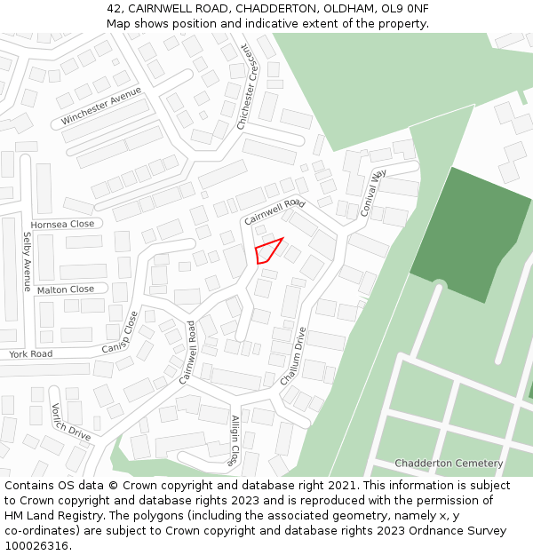 42, CAIRNWELL ROAD, CHADDERTON, OLDHAM, OL9 0NF: Location map and indicative extent of plot