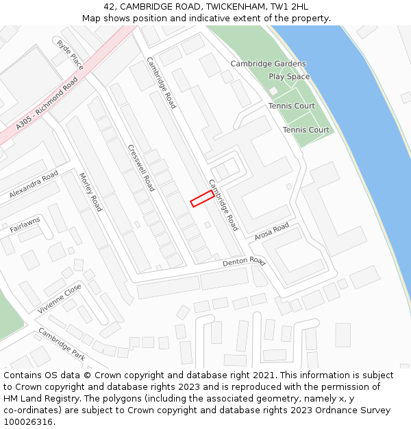 42, CAMBRIDGE ROAD, TWICKENHAM, TW1 2HL: Location map and indicative extent of plot