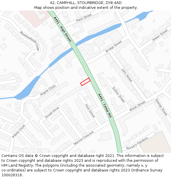 42, CAMPHILL, STOURBRIDGE, DY8 4AD: Location map and indicative extent of plot