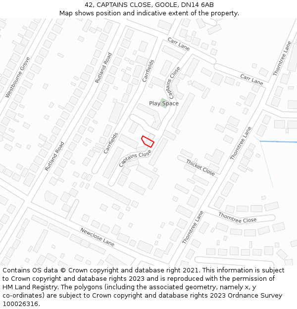 42, CAPTAINS CLOSE, GOOLE, DN14 6AB: Location map and indicative extent of plot