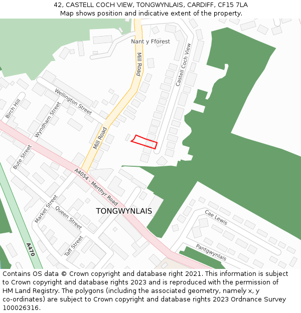 42, CASTELL COCH VIEW, TONGWYNLAIS, CARDIFF, CF15 7LA: Location map and indicative extent of plot