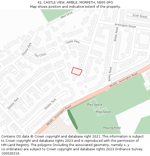 42, CASTLE VIEW, AMBLE, MORPETH, NE65 0PG: Location map and indicative extent of plot