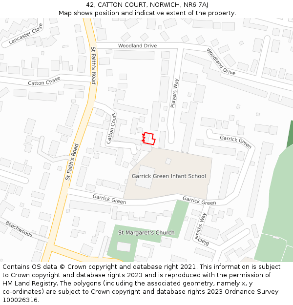 42, CATTON COURT, NORWICH, NR6 7AJ: Location map and indicative extent of plot