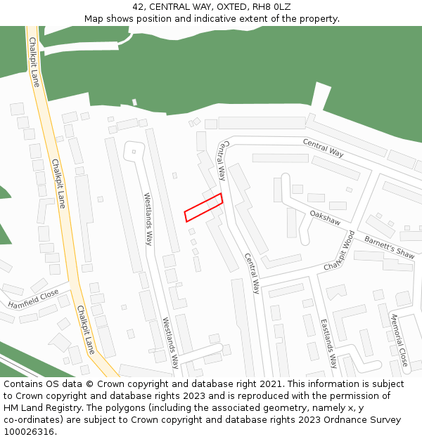 42, CENTRAL WAY, OXTED, RH8 0LZ: Location map and indicative extent of plot