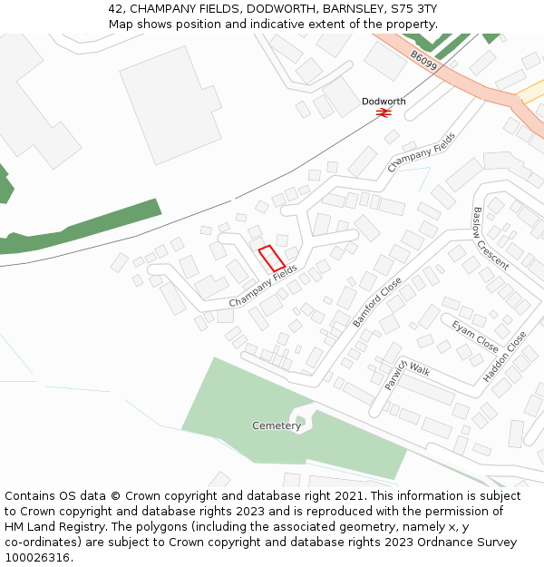 42, CHAMPANY FIELDS, DODWORTH, BARNSLEY, S75 3TY: Location map and indicative extent of plot