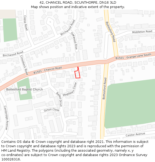 42, CHANCEL ROAD, SCUNTHORPE, DN16 3LD: Location map and indicative extent of plot