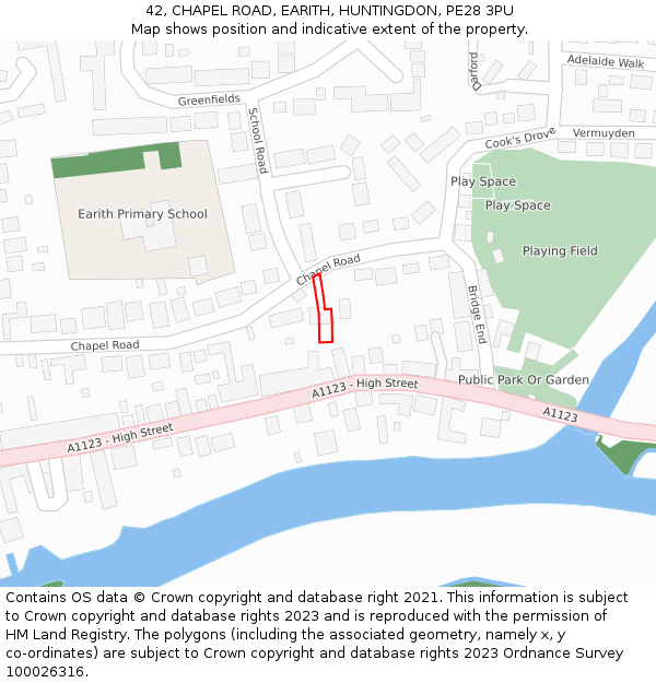 42, CHAPEL ROAD, EARITH, HUNTINGDON, PE28 3PU: Location map and indicative extent of plot