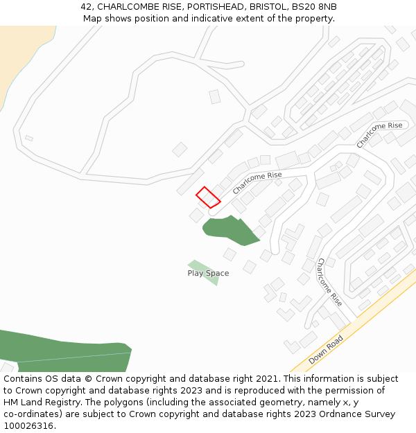 42, CHARLCOMBE RISE, PORTISHEAD, BRISTOL, BS20 8NB: Location map and indicative extent of plot