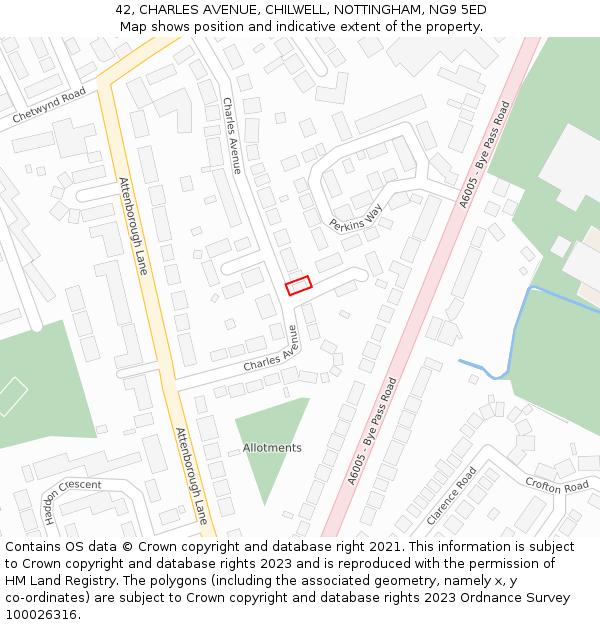 42, CHARLES AVENUE, CHILWELL, NOTTINGHAM, NG9 5ED: Location map and indicative extent of plot