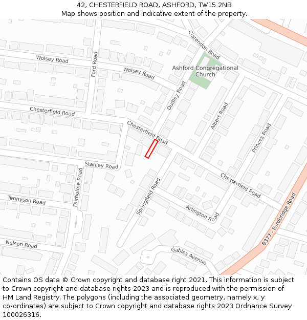 42, CHESTERFIELD ROAD, ASHFORD, TW15 2NB: Location map and indicative extent of plot