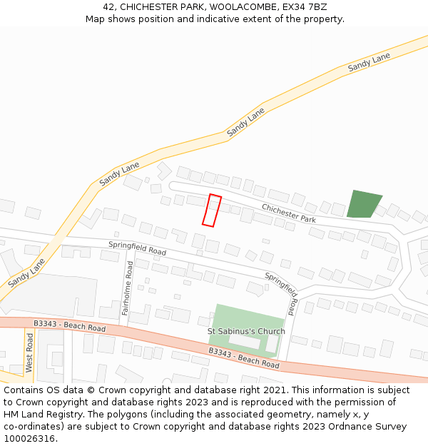 42, CHICHESTER PARK, WOOLACOMBE, EX34 7BZ: Location map and indicative extent of plot