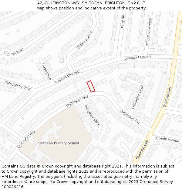 42, CHILTINGTON WAY, SALTDEAN, BRIGHTON, BN2 8HB: Location map and indicative extent of plot