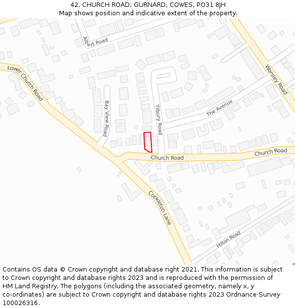 42, CHURCH ROAD, GURNARD, COWES, PO31 8JH: Location map and indicative extent of plot