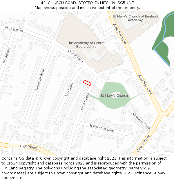 42, CHURCH ROAD, STOTFOLD, HITCHIN, SG5 4NE: Location map and indicative extent of plot