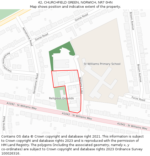 42, CHURCHFIELD GREEN, NORWICH, NR7 0HN: Location map and indicative extent of plot