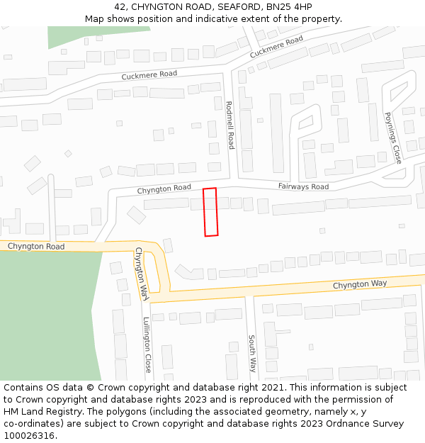 42, CHYNGTON ROAD, SEAFORD, BN25 4HP: Location map and indicative extent of plot