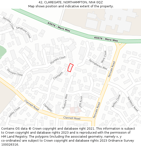 42, CLAREGATE, NORTHAMPTON, NN4 0QZ: Location map and indicative extent of plot