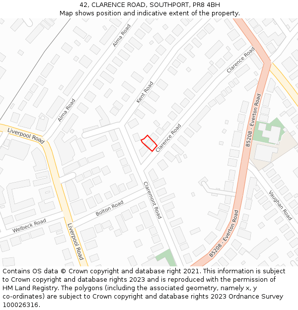 42, CLARENCE ROAD, SOUTHPORT, PR8 4BH: Location map and indicative extent of plot