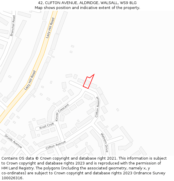 42, CLIFTON AVENUE, ALDRIDGE, WALSALL, WS9 8LG: Location map and indicative extent of plot