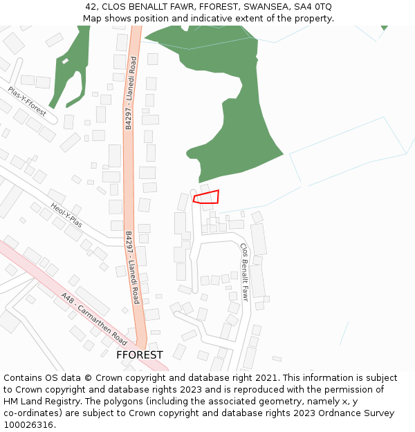 42, CLOS BENALLT FAWR, FFOREST, SWANSEA, SA4 0TQ: Location map and indicative extent of plot
