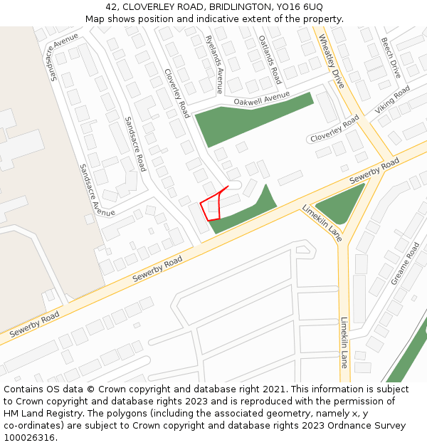 42, CLOVERLEY ROAD, BRIDLINGTON, YO16 6UQ: Location map and indicative extent of plot