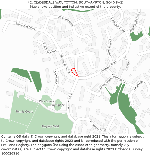 42, CLYDESDALE WAY, TOTTON, SOUTHAMPTON, SO40 8HZ: Location map and indicative extent of plot