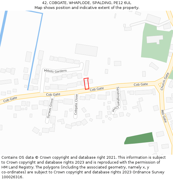 42, COBGATE, WHAPLODE, SPALDING, PE12 6UL: Location map and indicative extent of plot