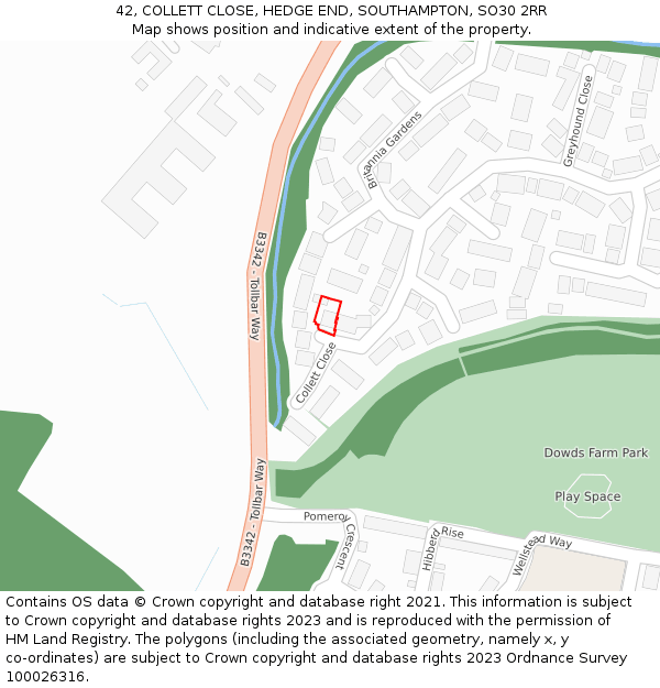 42, COLLETT CLOSE, HEDGE END, SOUTHAMPTON, SO30 2RR: Location map and indicative extent of plot