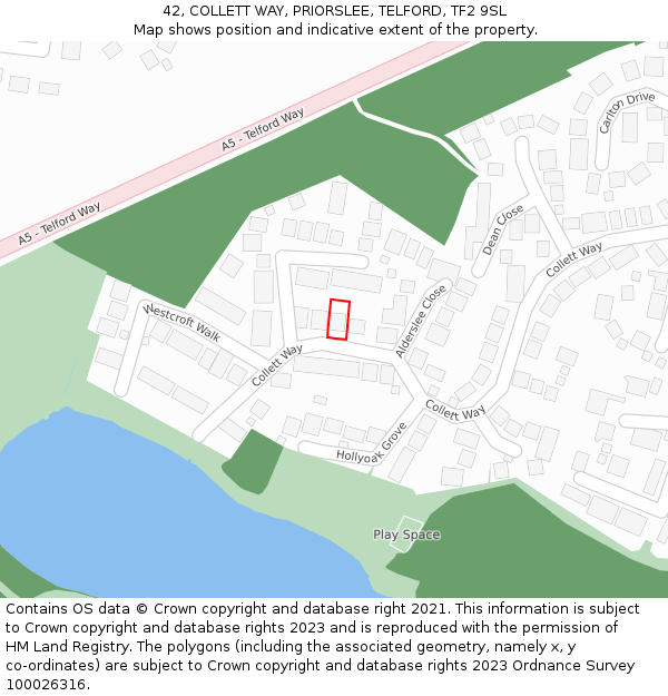 42, COLLETT WAY, PRIORSLEE, TELFORD, TF2 9SL: Location map and indicative extent of plot