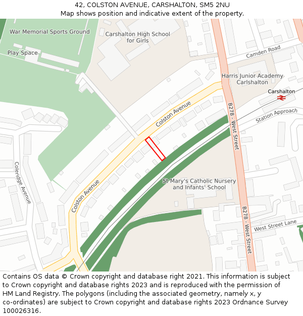 42, COLSTON AVENUE, CARSHALTON, SM5 2NU: Location map and indicative extent of plot