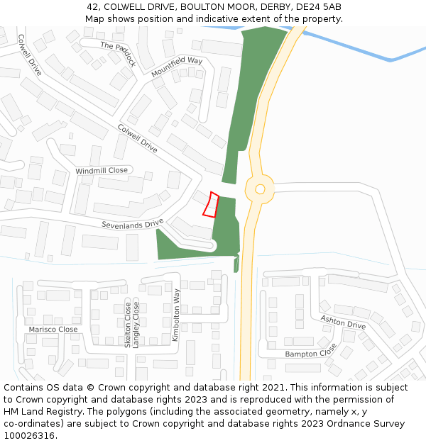 42, COLWELL DRIVE, BOULTON MOOR, DERBY, DE24 5AB: Location map and indicative extent of plot