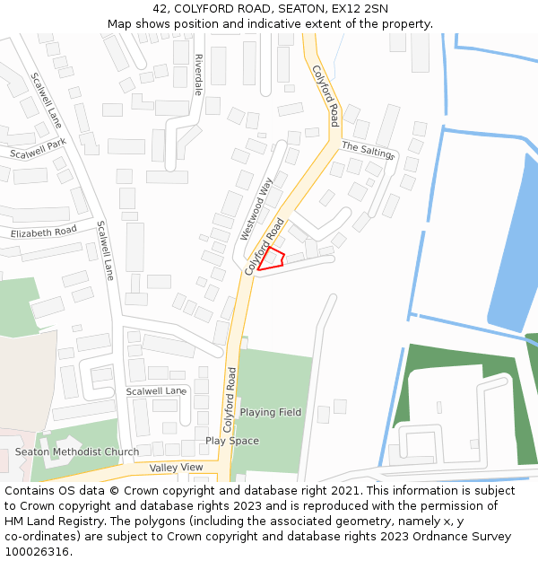 42, COLYFORD ROAD, SEATON, EX12 2SN: Location map and indicative extent of plot