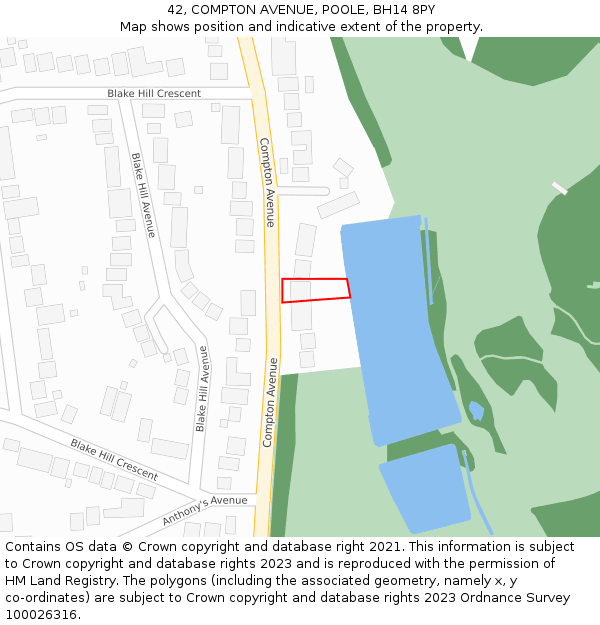 42, COMPTON AVENUE, POOLE, BH14 8PY: Location map and indicative extent of plot