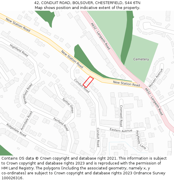 42, CONDUIT ROAD, BOLSOVER, CHESTERFIELD, S44 6TN: Location map and indicative extent of plot