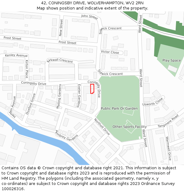 42, CONINGSBY DRIVE, WOLVERHAMPTON, WV2 2RN: Location map and indicative extent of plot