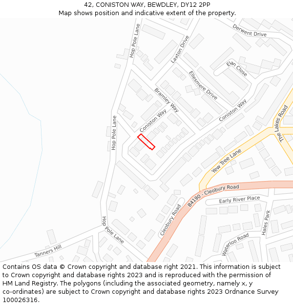 42, CONISTON WAY, BEWDLEY, DY12 2PP: Location map and indicative extent of plot