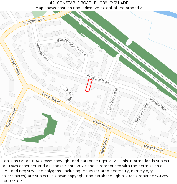 42, CONSTABLE ROAD, RUGBY, CV21 4DF: Location map and indicative extent of plot