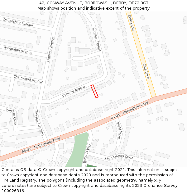 42, CONWAY AVENUE, BORROWASH, DERBY, DE72 3GT: Location map and indicative extent of plot